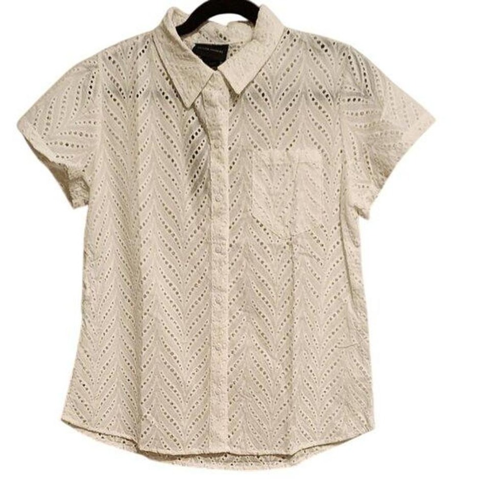 2 for $20‎ Liv Los Angeles Eyelet Button Shirt S White Cotton Costal Grandmother